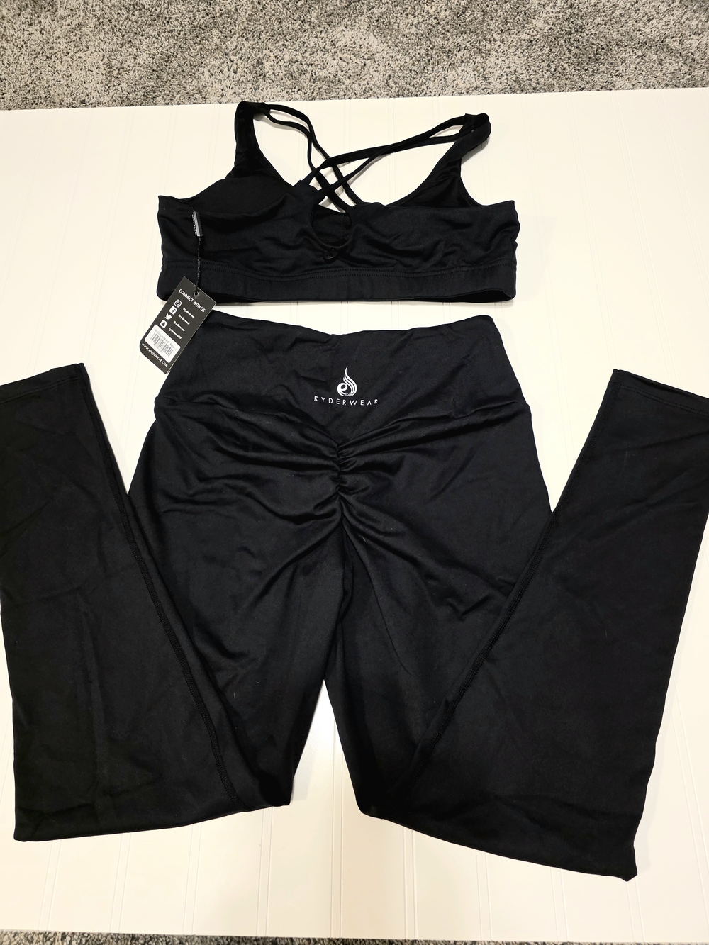 Ryderwear Black Ruched High-Waist Leggings with Strappy Sports Bra